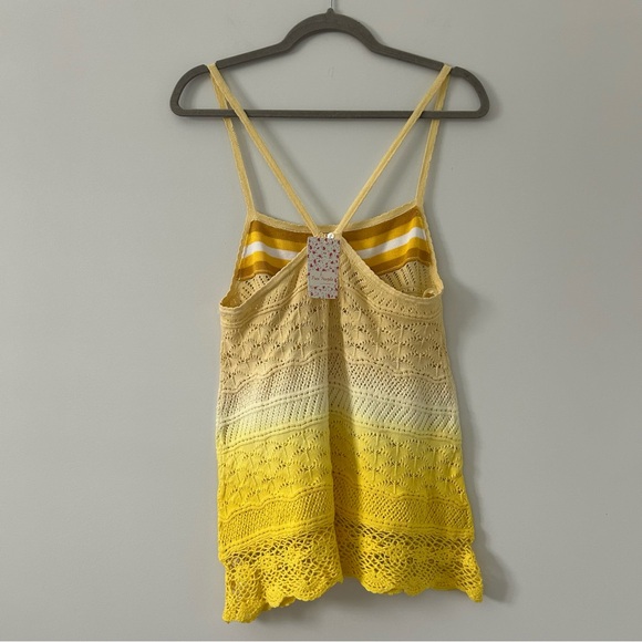Free People Yellow Cream Stripe Ombre Crochet Knit Y2K Sleeveless Tank M NWT - Picture 2 of 9